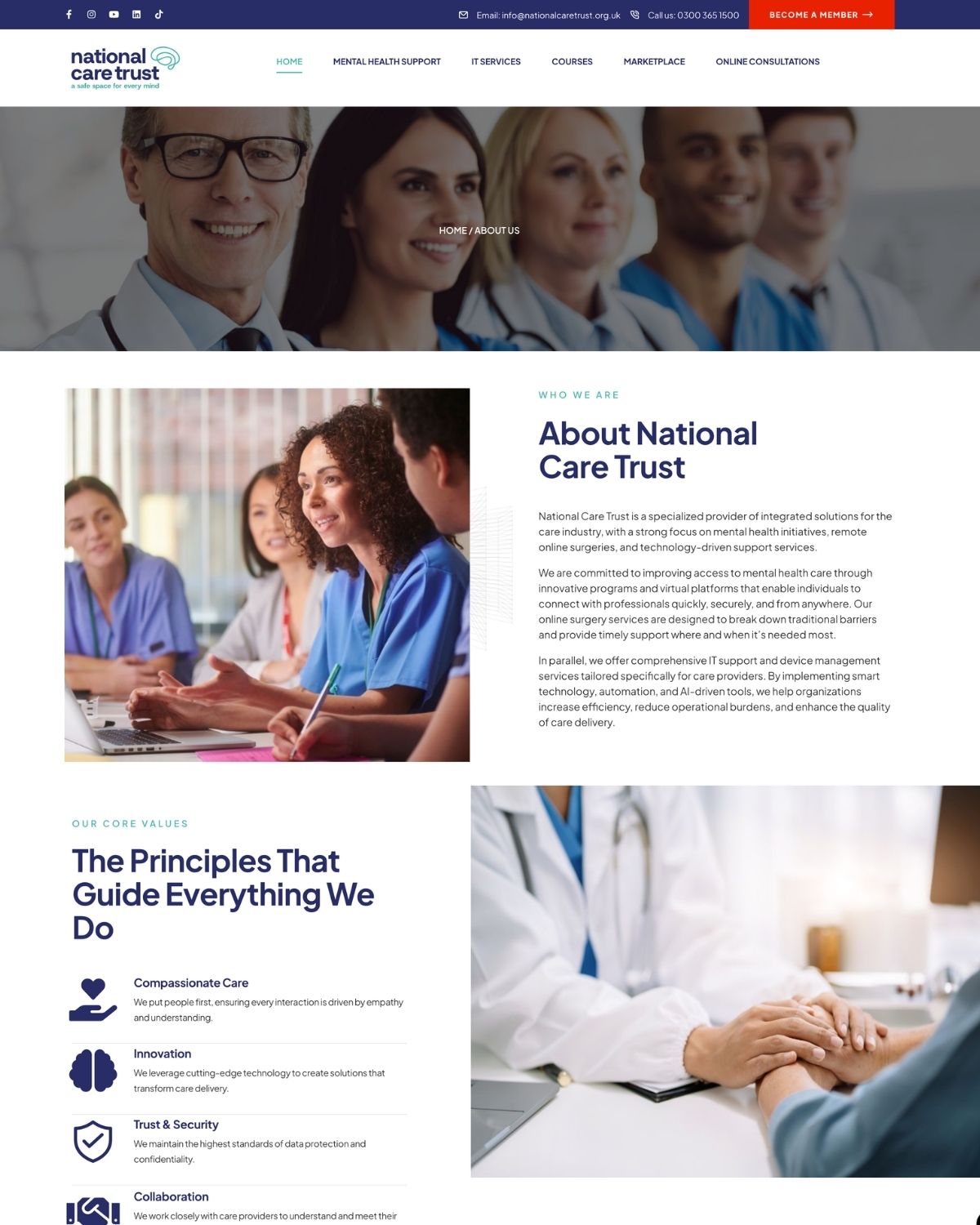 National Care Trust 'Get in touch' contact section with annual goal stat